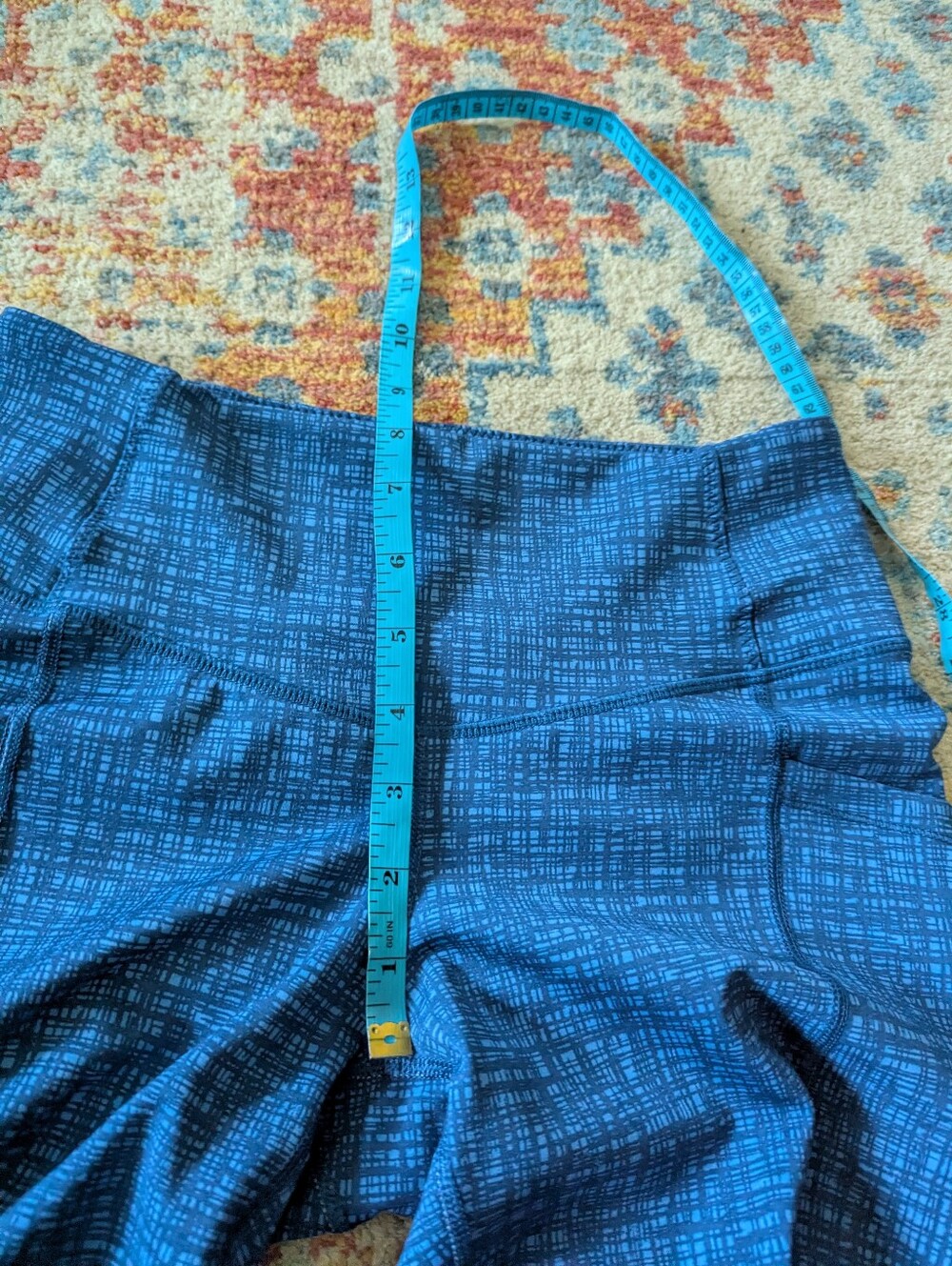 J. McLaughlin Women's XS Active Leggings Blue Crosshatch Pattern Pockets - Picture 8 of 9